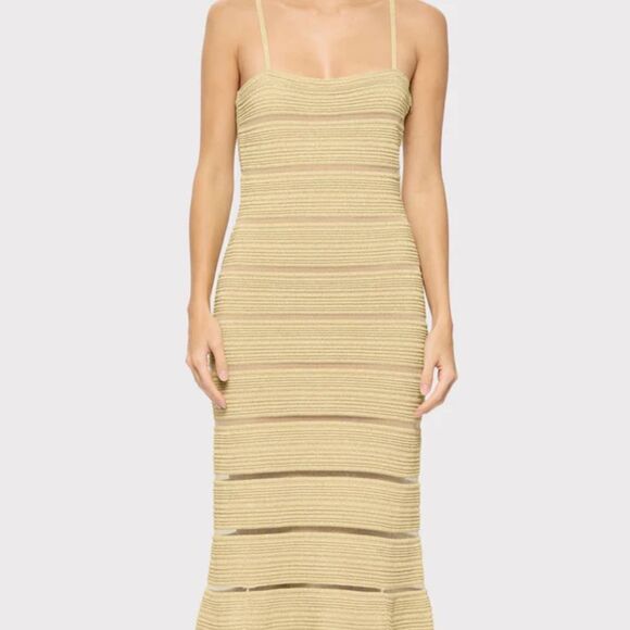 Herve Leger Gold Striped Mermaid Gown Dress - Picture 1 of 6